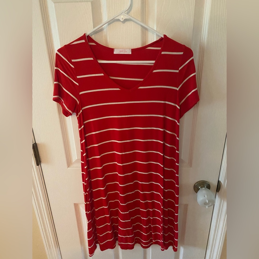 Red and white striped dress
